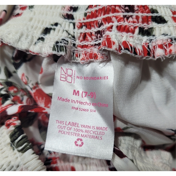 No Boundaries Red and White Lace Off The Shoulder Floral Blouse Sz M (7-9) - Picture 6 of 7